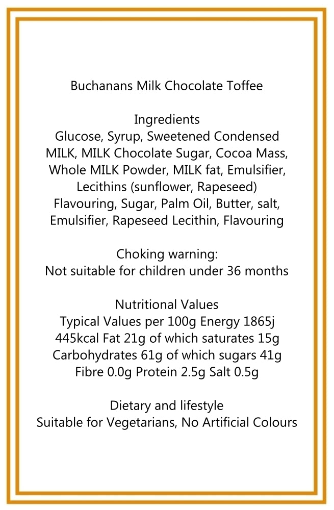 200g Tube of Buchanans Milk Chocolate Caramel Toffees