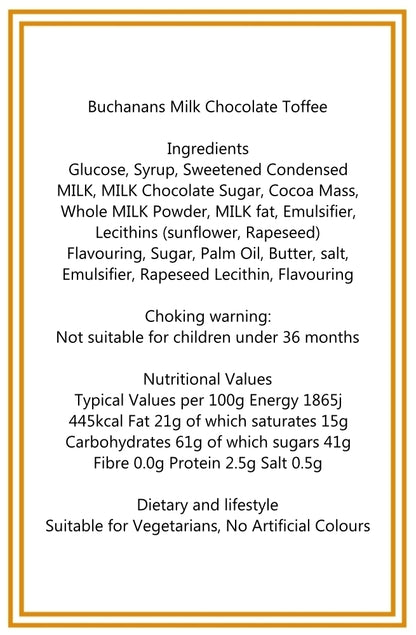 200g Tube of Buchanans Milk Chocolate Caramel Toffees