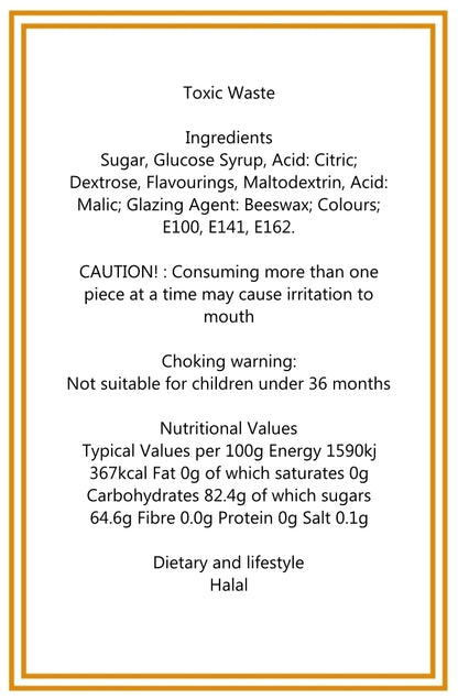 150g Tube of Toxic Waste and Nuclear Waste Super Sour Sweet Mix